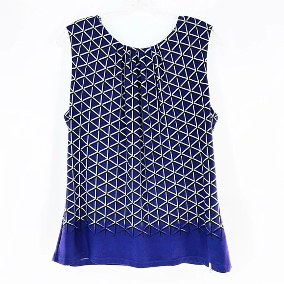 Calvin Klein Pleated Neck Diamond Pattern Sleeveless Blouse Purple Size Large - Picture 12 of 12